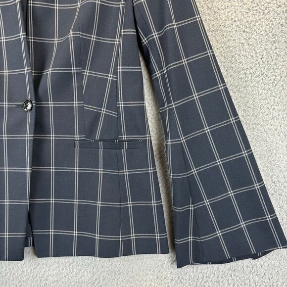 Banana Republic Blazer Womens 2 Navy Academia Preppy Business Plaid Windowpane - Picture 5 of 12